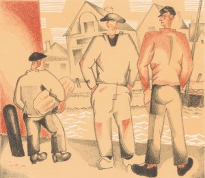 Drie vissers aan de kade by Jean Emile Laboureur Oil Painting