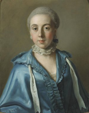 Un Portrait D'une Dame Avec Une Robe Bleue Et Col De Dentelle by Jean-Etienne Liotard Oil Painting