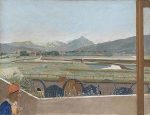 View toward the Mont Blanc Massif from the Artist's Studio at Geneva, with a Self-portrait by Jean-Etienne Liotard Oil Painting