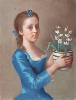 Young Girl Holding a Pot of Hyacinths by Jean-Etienne Liotard Oil Painting