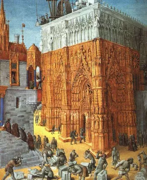 The Building of a Cathedral by Jean Fouquet Oil Painting