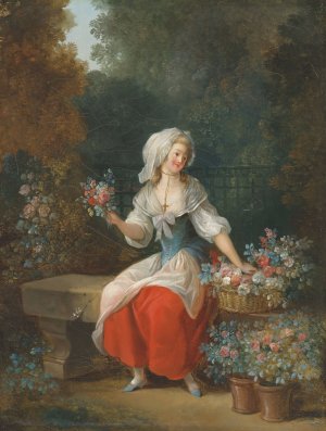 A flower seller by Jean-Frederic Schall Oil Painting