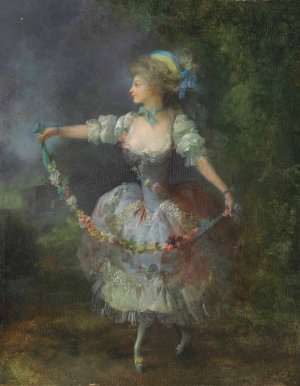 A Girl Dancing With A Garland Of Flowers by Jean-Frederic Schall Oil Painting