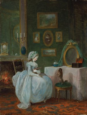 A lady at her toilette by Jean-Frederic Schall Oil Painting