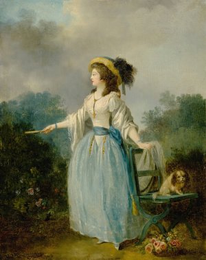 A Lady In a Garden With Her Dog by Jean-Frederic Schall Oil Painting