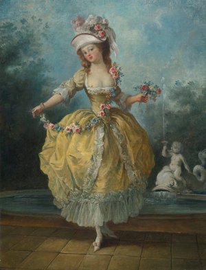 A Young Lady In A Garden, Holding A Garland Of Flowers by Jean-Frederic Schall Oil Painting
