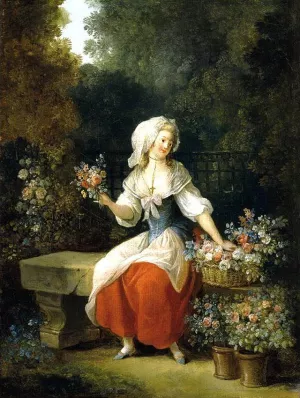 Flower-Woman in Red Apron painting by Jean-Frederic Schall