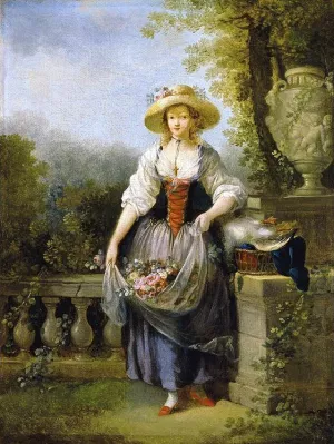 Gardener in Straw Hat by Jean-Frederic Schall - Oil Painting Reproduction