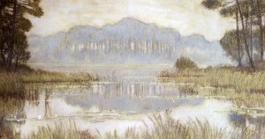 Landscape With Overgrown Pond by Jean-Francis Auburtin Oil Painting