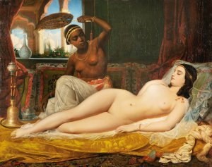 Odalisque with a slave by Jean-Francois-Armand-Felix Bernard Oil Painting