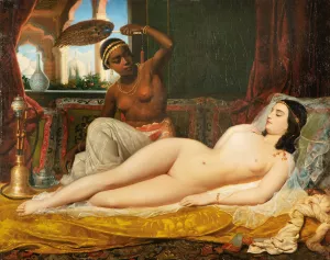 Odalisque with a slave by Jean-Francois-Armand-Felix Bernard Oil Painting