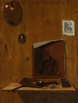Trompe l'oeil with Palettes and Miniature by Jean Francois De Le Motte Oil Painting