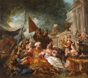 Oriental Scene or Esther's Banquet by Jean-Francois De Troy Oil Painting