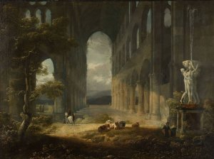 Fantastical ruins with a pastoral scene by Jean-Francois Depelchin Oil Painting