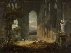 Fantastical ruins with a pastoral scene by Jean-Francois Depelchin Oil Painting