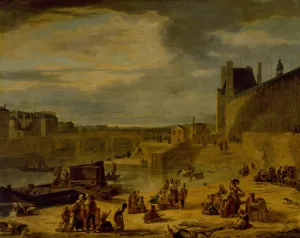La Grande Galerie du Louvre et le pont Royal, vus du port Saint-Nicolas by Jean-Francois Depelchin Oil Painting