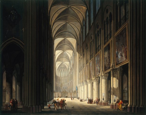 Vue interieure de Notre-Dame  by Jean-Francois Depelchin - Hand-Painted Oil Painting Reproduction
