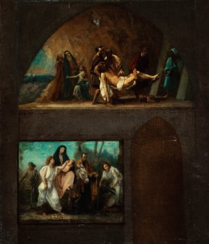 Fuite en Egypte et mise au tombeau by Jean Francois Gigoux Oil Painting