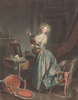 A Woman Playing The Guitar by Jean Francois Janinet Oil Painting