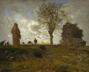 Autumn Landscape with a Flock of Turkeys by Jean-Francois Millet Oil Painting