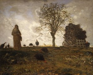 Autumn Landscape with a Flock of Turkeys