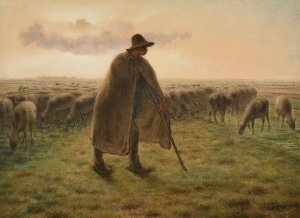 Berger gardant son troupeau by Jean-Francois Millet Oil Painting