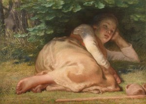 Bergere dormant a l'ombre d'un buisson de chenes by Jean-Francois Millet Oil Painting