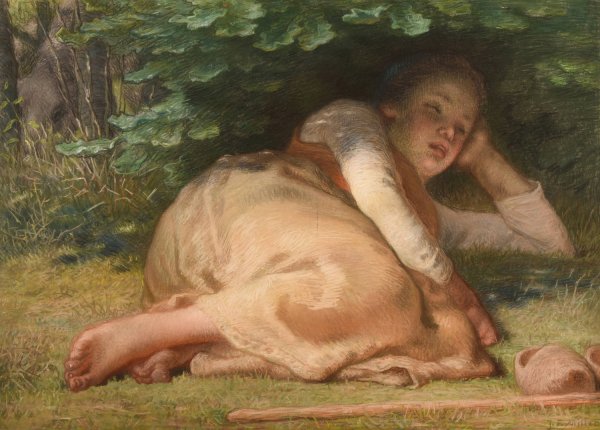 Bergere dormant a l'ombre d'un buisson de chenes  by Jean-Francois Millet - Hand-Painted Oil Painting Reproduction