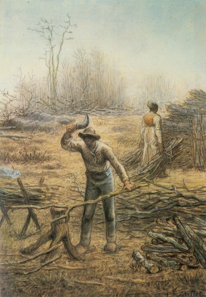 Bucheron Preparant des Fagots by Jean-Francois Millet - Hand-Painted Oil Painting Reproduction