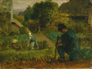 Garden Scene by Jean-Francois Millet Oil Painting