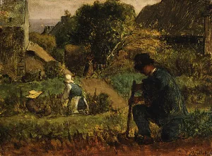 Garden Scene by Jean-Francois Millet - Oil Painting Reproduction