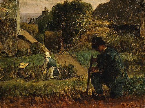 Garden Scene by Jean-Francois Millet - Hand-Painted Oil Painting Reproduction