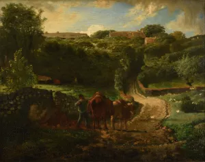 Hameau Cousin a Greville Oil painting by Jean-Francois Millet