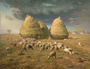 Haystacks; Autumn by Jean-Francois Millet Oil Painting
