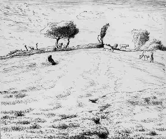 Landscape - Hillside in Gruchy, Normandy by Jean-Francois Millet - Hand-Painted Oil Painting Reproduction