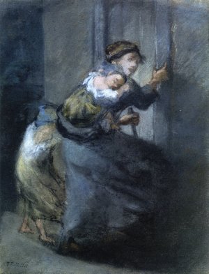 Mother and Two Infants by Jean-Francois Millet Oil Painting