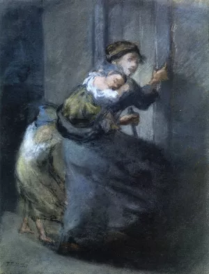 Mother and Two Infants by Jean-Francois Millet Oil Painting