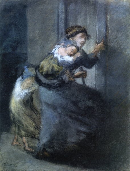 Mother and Two Infants by Jean-Francois Millet - Hand-Painted Oil Painting Reproduction