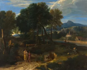 Pastorale avec un jeune patre et une femme avec un enfant dans les bras by Jean-Francois Millet Oil Painting