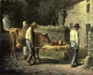 Peasants Bringing Home a Calf Born in the Fields by Jean-Francois Millet - Oil Painting Reproduction