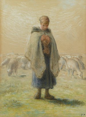 Petite bergere tricotant by Jean-Francois Millet Oil Painting