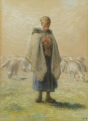 Petite bergere tricotant by Jean-Francois Millet Oil Painting