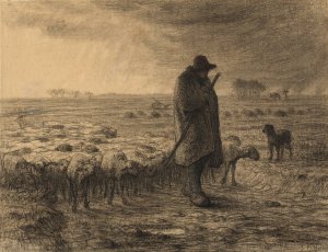 Shepherd Returning With His Flock by Jean-Francois Millet Oil Painting