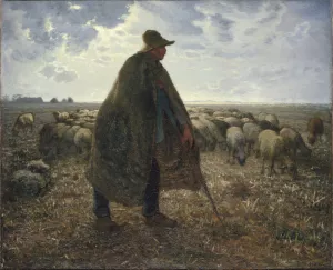 Shepherd Tending His Flock by Jean-Francois Millet Oil Painting