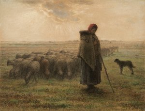 Shepherdess and Her Flock by Jean-Francois Millet Oil Painting