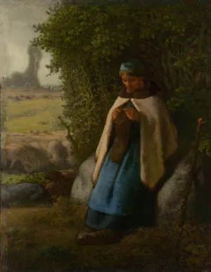Shepherdess Seated on a Rock by Jean-Francois Millet Oil Painting