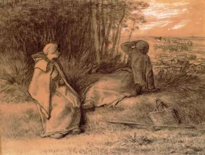 Shepherdesses Seated in the Shade by Jean-Francois Millet - Oil Painting Reproduction
