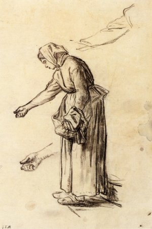 Study for a Woman Feeding Chickens by Jean-Francois Millet Oil Painting