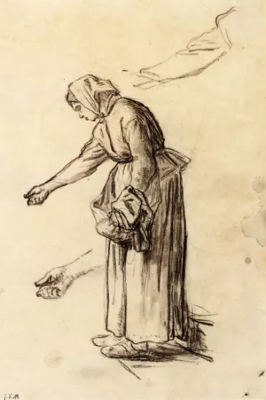 Study for a Woman Feeding Chickens by Jean-Francois Millet Oil Painting