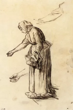Study for a Woman Feeding Chickens Oil painting by Jean-Francois Millet